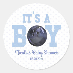 Het is een jongen! Blauw Bowling Ball Baby shower  Ronde Sticker