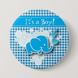 Het is een jongen, blauw en wit geplakt met Baby o Ronde Button 7,6 Cm