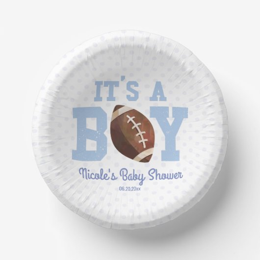 Het is een jongen! Blauw Footballs Baby shower Papieren Kommen (Voorkant)