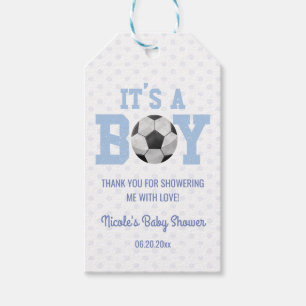 Het is een jongen! Blauw Voetbal Baby shower Cadeaulabel