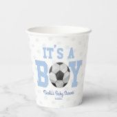 Het is een jongen! Blauw Voetbal Baby shower Papieren Bekers (Achterkant)