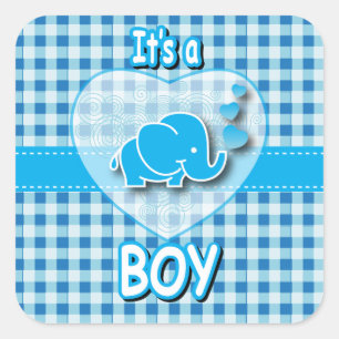 Het is een jongen, blauw & wit geruite met Baby ol Vierkante Sticker