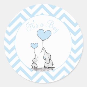 Het is een Jongen Blauwe Baby Elephant met Heart C Ronde Sticker