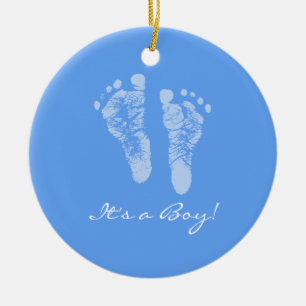 Het is een Jongen Blauwe Baby Voetafdrukken Geboor Keramisch Ornament