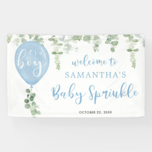 Het is een jongen blauwe ballon eucalyptus baby sp spandoek