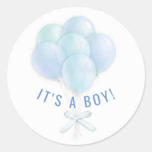 Het is een Jongen Blauwe Ballon Waterverf Bouquet Ronde Sticker