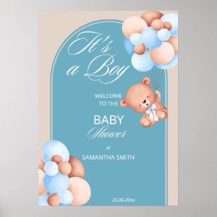 Het is een jongen blauwe beige ballon baby shower  poster