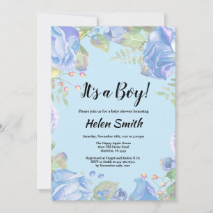 Het Is Een Jongen Blauwe Bloemige Baby Shower Uitn Kaart