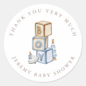 Het is een jongen blauwe boho houten blokken en sp ronde sticker (Voorkant)