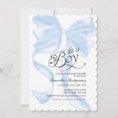 Het is een jongen Blauwe Coquette Boog Baby Uitnod Kaart (Voorkant)