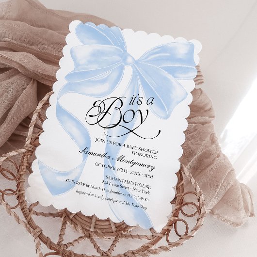 Het is een jongen Blauwe Coquette Boog Baby Uitnod Kaart