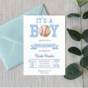 Het is een jongen! Blauwe honkbal baby shower uitn Kaart