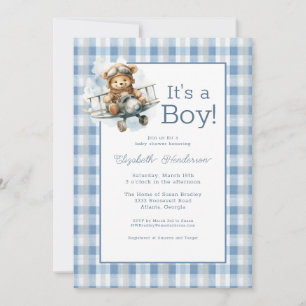 Het is een Jongen Blauwe Vliegtuig Baby Shower Uit Kaart