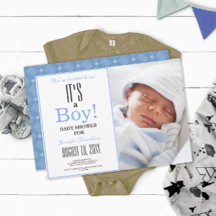 Het is een jongen! Blue Baby shower Photo Invitati Kaart