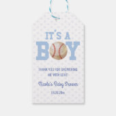 Het is een jongen! Blue Baseball Baby shower Cadeaulabel (Achterkant)
