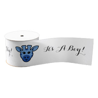Het is een jongen! Blue Giraffe New Baby Ribbon Grosgrain Lint