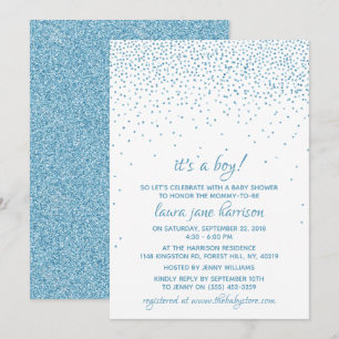 Het is een jongen! Blue Glitter Confetti Baby show Kaart