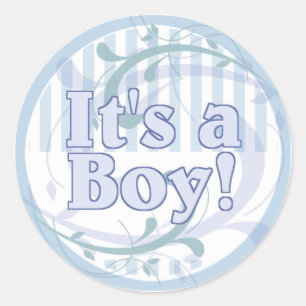 Het is een Jongen Blue Striped Birth Announcement Ronde Sticker