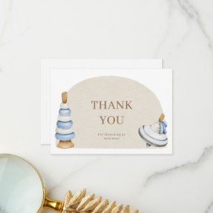 Het is een jongen boho blokken en speelgoed boeken bedankkaart