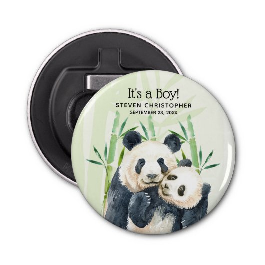 Het is een jongen! Cute Waterverf Panda Beer Cuddl Button Flesopener (Voorkant)