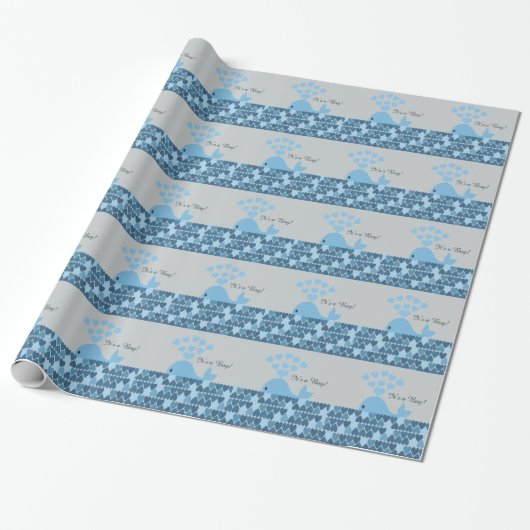 Het is een jongen! Cute Whale Cadeaupapier (Uitgerold)