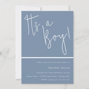Het is een jongen! Dusty Blue Modern Boys Baby sho Kaart
