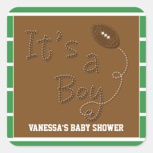 HET IS EEN JONGEN Football Baby shower Party Stick Vierkante Sticker