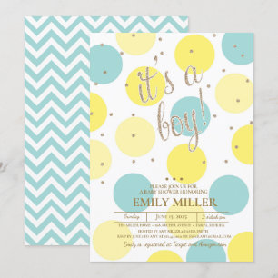 Het is een jongen - Geel, Turquoise & Gold Baby sh Kaart