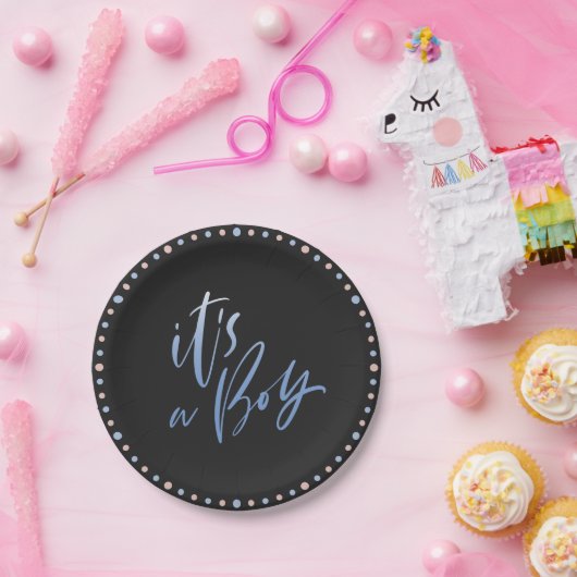 Het is een Jongen Geslacht Vertrouwde Partij Papieren Bordje (Feest)