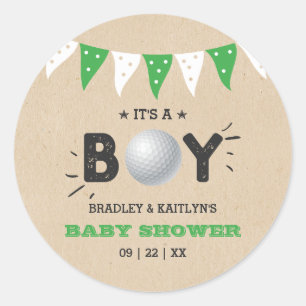 Het is een jongen! Golf ThMED Co-ed Baby shower Ronde Sticker