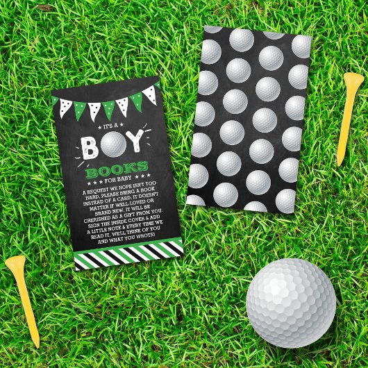 Het is een jongen! Golfthema Baby shower Boek aanv Informatiekaartje