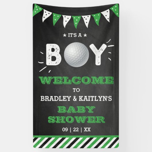 Het is een jongen! Golfthema Baby shower Welkom Spandoek (Verticaal)