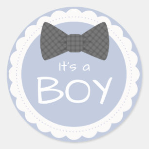 Het is een jongen grijze vlinderdas ronde sticker