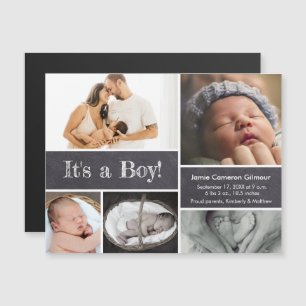 Het is een jongen! Introductie van Baby fotocollag Magnetische Uitnodiging