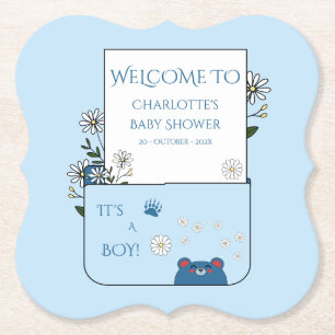 Het is een jongen! Knuffel Beer & Madeliefjes Baby Kartonnen Onderzetters