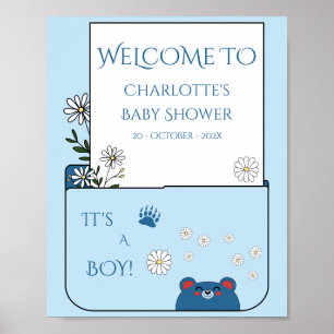 Het is een jongen! Knuffel Beer & Madeliefjes Baby Poster