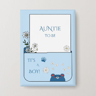 Het is een jongen! Knuffel Beer & Madeliefjes Bloe Button