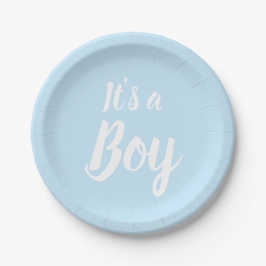 Het is een jongen, lichtblauw baby shower-gender-o papieren bordje (Voorkant)