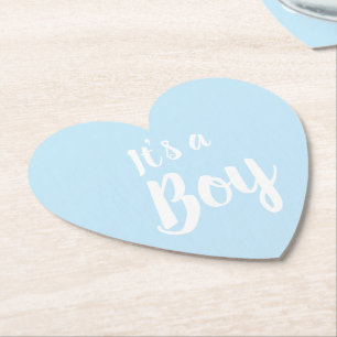 Het is een jongen, lichtblauw baby shower, seksesp kartonnen onderzetters