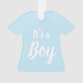 Het is een jongen, lichtblauw baby shower, seksesp ornament (voorkant)