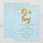 HET IS EEN JONGEN Lichtblauw & Gouden Confetti Uit Kaart (Voorkant / Achterkant)