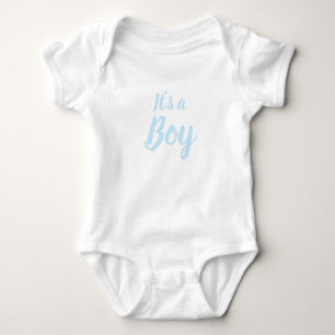Het is een jongen, lichtblauwe babyshower, geslach romper