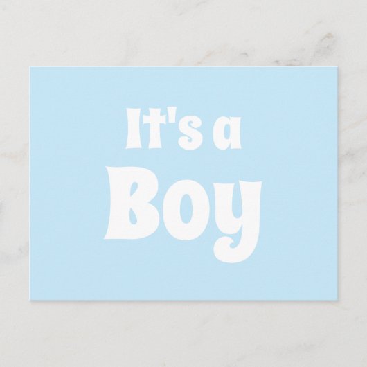Het is een Jongen, lichtblauwe witte baby aankondi Briefkaart (Voorkant)
