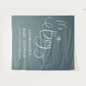 Het is een jongen! Modern Minimal Calligraphy Baby Wandkleed (Voorkant (horizontaal))