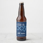Het is een jongen - Modern, Whimsical Navy & White Bier Etiket (Voorkant)