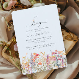 Het is een jongen! Modern, Wildbloem, Baby shower Kaart