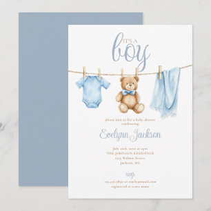 Het Is Een Jongen Mooie Blauwe Waslijn Baby Shower Kaart