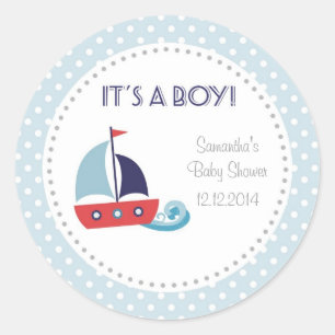 Het is een jongen nautische zeilboot Baby shower S Ronde Sticker