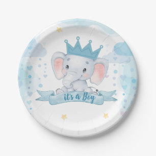Het is een jongen olifant baby shower feest papieren bordje
