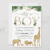 Het is een jongen Olifant Safari Goud Baby Shower Kaart (Voorkant)